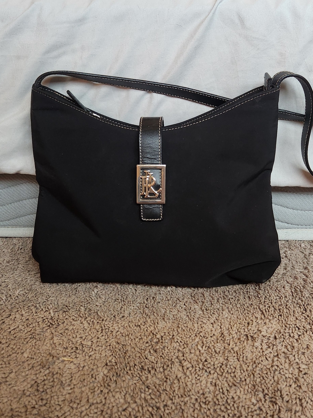 Lauren Ralph Lauren Black Shoulder Bag with Gold-Tone RL Plaque